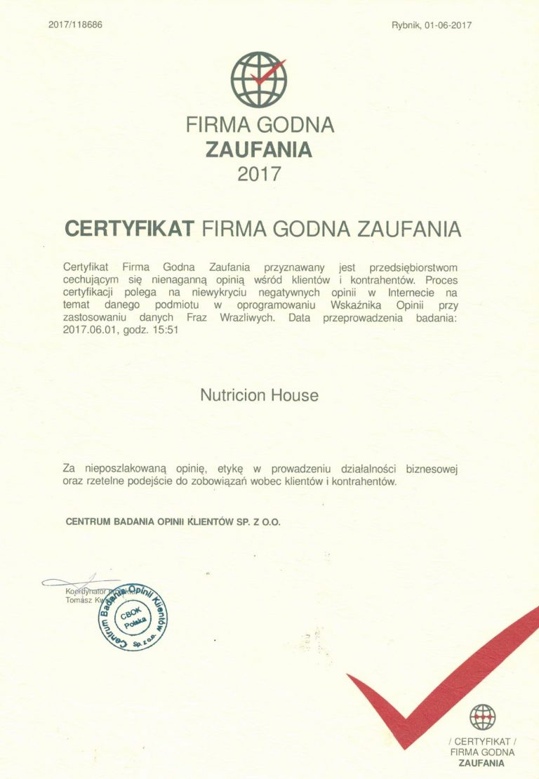 CERTYFIKAT FIRMA GODNA ZAUFANIA