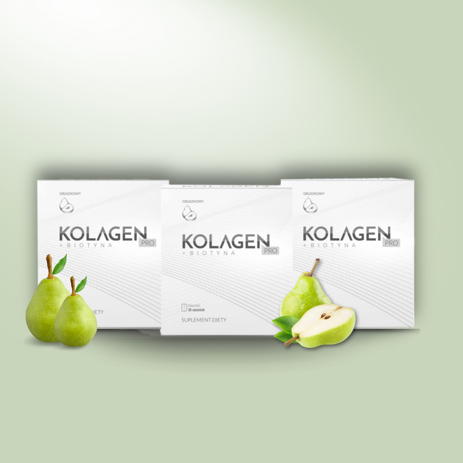 3 x Kolagen Pro naturalny, rybi. Stawy, włosy i paznokcie (3x30 saszetek, gruszkowy)