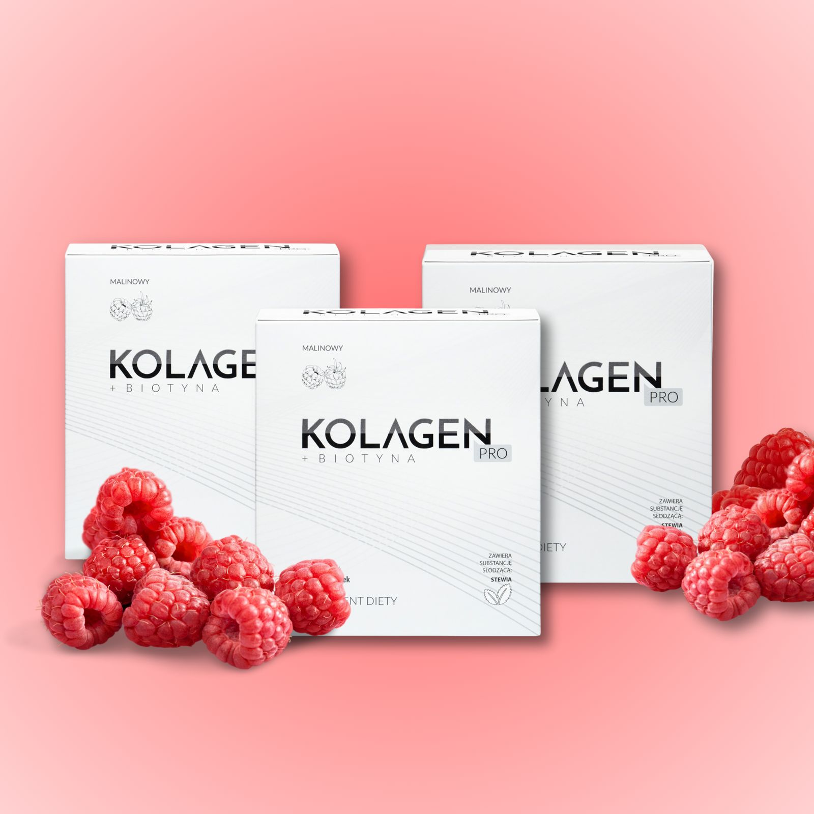 3 x Kolagen Pro naturalny, rybi. Stawy, włosy i paznokcie (3x30 saszetek, malinowy)